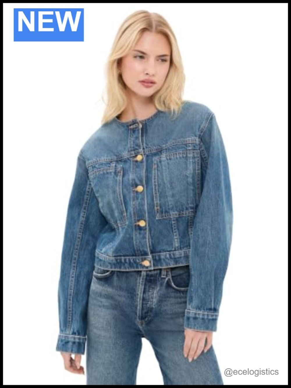 Briar Collarless Denim Jacket, Patch Pockets, 100% Cotton